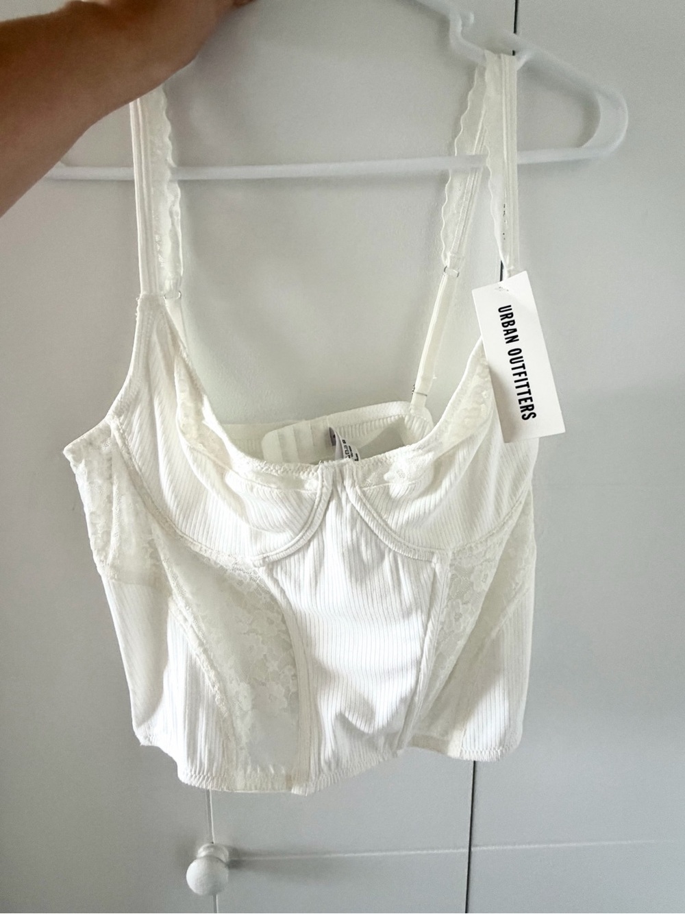 Urban Outfitters Ivory Lace Ribbed Bustier Tank
